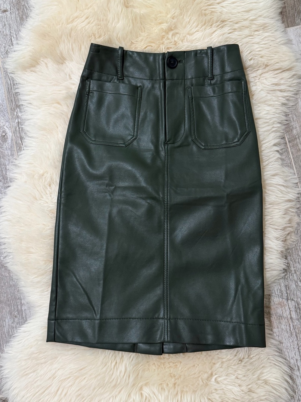 Maeve anthropologie Faux Leather Pencil Skirt in Dark Green nwt **read descripti